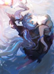 Rule 34 | 1girl, absurdres, bare arms, bare shoulders, barefoot, blue eyes, blue hair, breasts, camisole, hatsune miku, highres, kikinoki, long hair, long skirt, medium breasts, parted lips, shinkai shoujo (vocaloid), skirt, sleeveless, solo, twintails, underwater, vocaloid, water