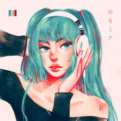 Rule 34 | 1girl, aqua eyes, aqua hair, aqua nails, artist name, blunt bangs, character name, color guide, colored eyelashes, commentary, english commentary, eyelashes, hair tie, hands on own face, hatsune miku, headphones, lips, long hair, long sleeves, nail polish, nose, nostrils, number tattoo, off shoulder, orabelart, parted lips, shoulder tattoo, signature, solo, tattoo, thick eyebrows, vocaloid