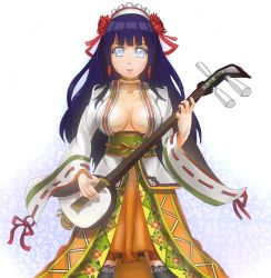 Rule 34 | 1girl, breasts, hyuuga hinata, instrument, large breasts, naruto, naruto (series), purple hair, sakuama, shamisen, solo