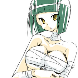 Rule 34 | 1girl, bad id, bad pixiv id, breasts, green hair, large breasts, looking at viewer, lowres, pochi (pochi-goya), short hair, sketch, solo, yellow eyes