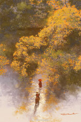 Rule 34 | 1boy, 1girl, artist name, autumn leaves, black hair, chinese clothes, chinese commentary, commentary request, falling leaves, from behind, hanfu, hat, highres, holding, holding umbrella, horseback riding, landscape, leaf, long hair, long sleeves, oil-paper umbrella, original, outdoors, path, ponytail, red robe, red shirt, red sleeves, red umbrella, redmatcha, riding, road, robe, shirt, sleeves past fingers, sleeves past wrists, straw hat, tree, umbrella, walking, watermark, weibo logo, weibo watermark, wide shot, wide sleeves