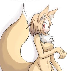 Rule 34 | 1girl, 4138, blonde hair, female focus, fur, monster girl, original, paw pose, red eyes, simple background, solo, tail, white background