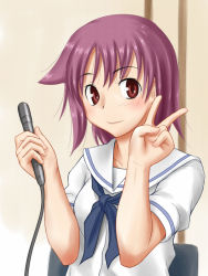 Rule 34 | 1girl, blush, meke (77842928), meke (ugeyameke), microphone, miyanaga teru, saki (manga), smile, solo, v