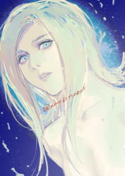 Rule 34 | 1girl, aya brea, bare shoulders, blonde hair, blue eyes, breasts, closed mouth, commentary, highres, lips, long hair, looking at viewer, noie (neunteedelstein), parasite eve, simple background, solo, topless