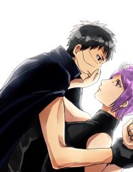 Rule 34 | 1boy, 1girl, black gloves, black hair, eyeshadow, flower, gloves, hair flower, hair ornament, hand on another&#039;s face, highres, holding another&#039;s wrist, konan (naruto), labret piercing, looking at another, makeup, naruto (series), naruto shippuuden, orange eyes, purple hair, scar, scar on face, shidou2525, short hair, sleeveless, uchiha obito