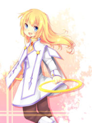 Rule 34 | 00s, 1girl, blonde hair, blue eyes, boots, chakram, choker, coat, colette brunel, heart, long hair, pants, pantyhose, smile, solo, suzuna951031, suzuna (mark of luck), tales of (series), tales of symphonia, weapon