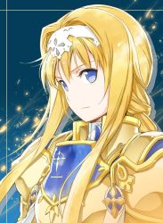 Rule 34 | 1girl, alice zuberg, blonde hair, blue bow, blue eyes, bow, braid, commentary request, hairband, highres, light particles, long hair, looking at viewer, sidelocks, single braid, smile, solo, sword art online, very long hair, yamada koutarou