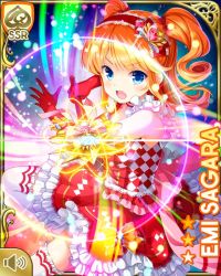 Rule 34 | 1girl, :o, blue background, blue eyes, bow, card, character name, checked pattern, frilled skirt, frills, girlfriend (kari), gloves, glowing, hair ornament, heart, holding, indoors, leg up, long hair, magic, magical girl, official art, open mouth, orange hair, qp:flapper, rainbow, red bow, red gloves, red shirt, red skirt, ribbon, sagara emi, shirt, skirt, solo, sparkle, tagme, thighhighs, twintails, v-shaped eyebrows, wand, white thighhighs
