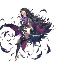 Rule 34 | 1girl, black hair, black nails, bodystocking, book, bracelet, breasts, cape, facial mark, female focus, fingernails, fire emblem, fire emblem fates, fire emblem heroes, forehead mark, high heels, highres, holding, holding book, jewelry, kousei horiguchi, long hair, mouth veil, nail polish, nintendo, nyx (fire emblem), official art, red eyes, see-through, simple background, small breasts, solo, thighhighs, tiara, toeless footwear, toenail polish, toenails, torn cape, torn clothes, torn thighhighs, transparent background, veil