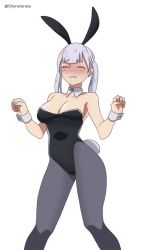 Rule 34 | 1girl, animated, animated gif, bare shoulders, black clover, blush, bouncing breasts, breasts, closed eyes, dancing, earrings, grey hair, highres, jewelry, legs, leotard, medium breasts, meme, noelle silva, pantyhose, playboy bunny, rabbit ears, sad cat dance (meme), shy, shyrose, simple background, swaying, thick thighs, thighs, twintails, white background, wrist cuffs