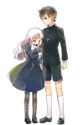 Rule 34 | 1boy, 1girl, age difference, bad id, bad pixiv id, bandages, brown eyes, brown hair, caren hortensia, cross, fate/hollow ataraxia, fate/stay night, fate/zero, fate (series), father and daughter, hat, kotomine kirei, long hair, miya (ete), pantyhose, shorts, tears, time paradox, white hair, yellow eyes, aged down
