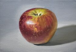 Rule 34 | absurdres, apple, colored pencil (medium), food, food focus, fruit, highres, naoya ohtani, no humans, object focus, original, photorealistic, realistic, signature, still life, traditional media, white background