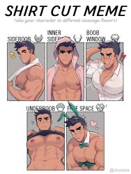 Rule 34 | 1boy, abs, absurdres, animal ears, bara, bare pectorals, bare shoulders, black hair, black tank top, bow, bowtie, bursting pectorals, clothes lift, crossdressing, dark-skinned male, dark skin, detached collar, flying sweatdrops, from below, from side, green eyes, highres, hood, hooded jacket, jacket, large pectorals, lifting own clothes, little mac, looking at viewer, male focus, male playboy bunny, meme, milkiato, multiple drawing challenge, muscular, muscular male, navel, nintendo, nipples, open clothes, open jacket, partially unbuttoned, pectoral cleavage, pectoral press, pectorals, pink jacket, pout, puffy chest, punch-out!!, rabbit ears, shirt, shirt cut meme, shirt cut meme, shirt lift, short hair, sideburns, stomach, sweat, tank top, thick eyebrows, towel, upper body, white shirt, wing collar