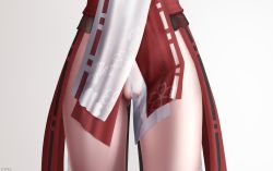 Rule 34 | 1girl, close-up, female focus, genshin impact, gluteal fold, gradient background, highres, japanese clothes, lower body, no humans, partially visible vulva, peeing, simple background, solo, thighs, wet, wet clothes, white background, yae miko, z282g