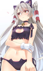 Rule 34 | 10s, 1girl, 3:, 3:&lt;, amatsukaze (kancolle), animal ears, bell, black bra, black panties, blush, bra, breasts, cat cutout, cat ear panties, cat ears, cat lingerie, choker, cleavage cutout, clothing cutout, collarbone, embarrassed, fake animal ears, gloves, hair between eyes, hat, jingle bell, kantai collection, long hair, looking away, md5 mismatch, medium breasts, meme attire, mini hat, navel, neck bell, panties, resolution mismatch, side-tie panties, silver hair, single glove, solo, source smaller, standing, twintails, two side up, underwear, underwear only, v-shaped eyebrows, very long hair, white gloves, yahako, yellow eyes