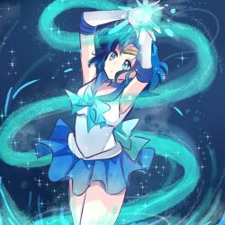 Rule 34 | 1girl, bishoujo senshi sailor moon, blue hair, gloves, magical girl, miniskirt, mizuno ami, sailor mercury, short hair, skirt, sleeveless, yuka sihugo