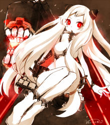 Rule 34 | 10s, 1girl, abyssal ship, airfield princess, bad id, bad pixiv id, horns, kantai collection, long hair, nunucco, open mouth, pale skin, red eyes, sketch, solo, white hair
