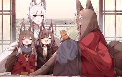 Rule 34 | + +, ..., 4girls, = =, @ @, age difference, akagi-chan (azur lane), amagi-chan (azur lane), amagi (azur lane), animal ear fluff, animal ears, azur lane, bandaid, bandaid on head, bell, black kimono, blue eyes, blush, brown hair, brown tail, commentary, cup, floor, fox ears, fox girl, fox tail, hair ornament, happy, highres, holding, holding cup, indoors, japanese clothes, kaga (azur lane), kimono, kitsune, kyuubi, long hair, looking at another, multiple girls, multiple tails, on floor, open mouth, pantyhose, print kimono, red kimono, samip, shirt, short hair, sidelocks, sitting, smile, tail, teeth, upper teeth only, white hair, white kimono, white tail, wooden cup