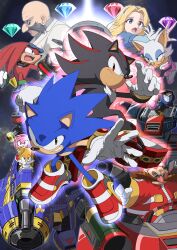 Rule 34 | 3girls, 6+boys, aircraft, airplane, amy rose, animal nose, arm up, bald, banel springer, blonde hair, blue gemstone, blue hairband, chaos emerald, closed mouth, coat, commentary, dr. eggman, eyelashes, facial hair, full body, furry, furry female, furry male, gem, gerald robotnik, glasses, gloves, glowing, goggles, goggles on head, green eyes, green gemstone, grin, gun, gun beetle (sonic), gun hunter (sonic), hairband, handgun, highres, holding, holding gun, holding weapon, knuckles the echidna, lab coat, long hair, long sleeves, looking at viewer, maria robotnik, multiple boys, multiple girls, mustache, open mouth, outstretched arm, parted bangs, profile, purple gemstone, raised eyebrows, red coat, red eyes, red footwear, red gemstone, robot, rouge the bat, round eyewear, running, shadow the hedgehog, shoes, smile, sneakers, sonic (series), sonic adventure 2, sonic the hedgehog, tails (sonic), teeth, upper body, upper teeth only, v-shaped eyes, weapon, white coat, white gloves