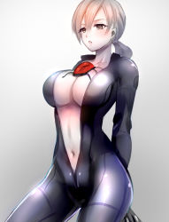 Rule 34 | 1girl, blonde hair, blue eyes, blush, bodysuit, breasts, cleavage, gloves, jewelry, jill valentine, large breasts, long hair, nagare, ponytail, resident evil, resident evil 5, simple background, solo, white background
