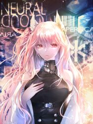 Rule 34 | 1girl, animal ear fluff, animal ears, artist name, barcode, bare shoulders, black sweater, breasts, character name, copyright name, cup, girls&#039; frontline, girls&#039; frontline neural cloud, hand on own chest, highres, holding, holding cup, large breasts, long hair, looking at viewer, mirror, open clothes, open mouth, open robe, parted lips, persica (girls&#039; frontline), persicaria (neural cloud), pink hair, red eyes, robe, shirt, solo, sweater, turtleneck, upper body, white robe, yuiga nao