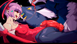 1girl animal_penis animal_print bat_wings bestiality blue_pantyhose breasts claws covered_erect_nipples cum cum_on_body darkstalkers demon_girl diamond_cutout dog_penis fangs halloween head_wings highres interspecies leotard lilith_(darkstalkers) looking_at_another nerfechi open_mouth pantyhose penis pink_hair precum print_pantyhose purple_pantyhose red_eyes red_leotard saliva saliva_trail short_hair small_breasts tongue tongue_out vampire werewolf wings