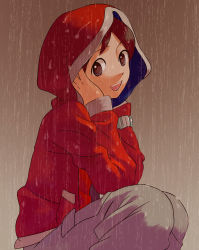 Rule 34 | 10s, 1boy, amano keita, bad id, bad pixiv id, brown eyes, brown hair, hood, hooded jacket, hoodie, jacket, looking at viewer, male focus, no pupils, open clothes, open jacket, open mouth, short hair, solo, squatting, watch, youkai watch, youkai watch (object), zakeru