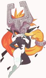 Rule 34 | 1girl, absurdly long hair, blonde hair, breasts, cleavage, colored sclera, floating, grin, hair ornament, hand to own mouth, helmet, high collar, highres, inkerton-kun, levitation, long hair, looking at viewer, medium breasts, midna, neon trim, nintendo, open mouth, pale skin, pointy ears, prehensile hair, red eyes, sharp teeth, simple background, skin tight, smile, solo, teeth, the legend of zelda, the legend of zelda: twilight princess, very long hair, white background, yellow sclera