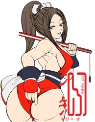 Rule 34 | 1girl, ass, breasts, fatal fury, highres, large breasts, looking back, ponytail, shiranui mai, solo