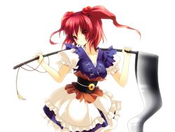 Rule 34 | 1girl, breasts, female focus, hair bobbles, hair ornament, onozuka komachi, red eyes, red hair, riv (rivleaf), scythe, short hair, solo, touhou, transparent background, twintails, two side up