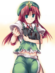 Rule 34 | 1girl, blood, cat, china dress, chinese clothes, creaholic, dress, female focus, hat, hong meiling, long hair, red hair, solo, toshihiro, touhou