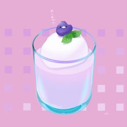 Rule 34 | bird, blueberry, chai (drawingchisanne), commentary request, cream, cup, drinking glass, food, food focus, fruit, garnish, glass, mint, no humans, original, signature, sitting on food, smoothie, sweets bird, translation request