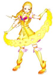 Rule 34 | 00s, 1girl, absurdres, adapted costume, aged up, alternate hairstyle, blonde hair, bug, butterfly, collaboration, cure lemonade, cyzir visheen, dress, drill hair, earrings, elbow gloves, eyelashes, full body, gloves, highres, insect, jewelry, kasugano urara (yes! precure 5), long hair, magical girl, open mouth, precure, raide, skirt, solo, transparent background, videocassette recorder, yellow dress, yellow eyes, yellow legwear, yellow skirt, yes! precure 5