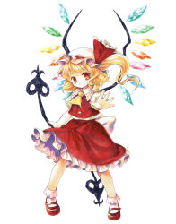 Rule 34 | 1girl, ascot, dress, flandre scarlet, fran (shironeko project), hat, hat ribbon, laevatein, marker (medium), mary janes, mob cap, red dress, red eyes, ribbon, sash, shirt, shoes, side ponytail, smile, socha, solo, touhou, traditional media, wings
