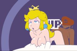 Rule 34 | 1boy, 1girl, 1up, animated, animated gif, bouncing breasts, breasts, crown, gameplay mechanics, hat, hetero, high heels, jewelry, lowres, mario, mario (series), minuspal, nintendo, nude, orgasm, princess peach, sex, super mario bros. 1, text focus