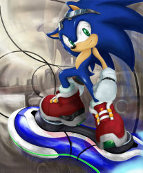Rule 34 | green eyes, hoverboard, male focus, shoppaaaa, smile, solo, sonic (series), sonic riders, sonic the hedgehog, sunglasses
