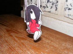 Rule 34 | alma wade, black hair, dress, f.e.a.r., hair over one eye, long hair, paper child, paper craft, papercraft, red dress, swing