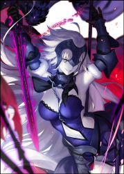 Rule 34 | 1girl, azusa (hws), breasts, unworn cape, chain, cleavage, fate/grand order, fate (series), gauntlets, grin, helmet, holding, holding sword, holding weapon, jeanne d&#039;arc (fate), jeanne d&#039;arc alter (avenger) (fate), jeanne d&#039;arc alter (avenger) (third ascension) (fate), jeanne d&#039;arc alter (fate), large breasts, long hair, looking at viewer, pale skin, ruler (fate/grand order), sheath, smile, solo, sword, teeth, weapon, white hair, yellow eyes