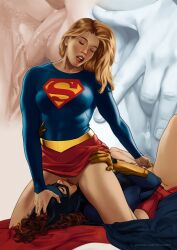 Rule 34 | 2girls, absurdres, batman (series), batwoman, blonde hair, breasts, brown hair, closed eyes, cunnilingus, dc comics, dima ivanov, female pubic hair, fingering, hand on another&#039;s head, highres, lips, long hair, medium breasts, multiple girls, no panties, open mouth, oral, patreon username, pubic hair, pussy, realistic, skirt, supergirl, superman (series), teeth, thighs, uncensored, unworn cape, upper teeth only, yuri, zoom layer