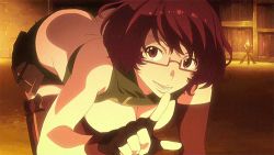 Rule 34 | 10s, 1girl, animated, animated gif, ass, barbara (grimgar), breasts, butt crack, downpants, glasses, hai to gensou no grimgar, large breasts, lowres, red hair, tagme