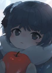 Rule 34 | 1girl, apple, black ribbon, blush, brown eyes, brown hair, commentary request, food, fruit, grey jacket, hair ribbon, hands up, hatoba tsugu, hatoba tsugu, highres, holding, holding food, holding fruit, jacket, looking at viewer, mittens, mole, mole under eye, parted lips, red apple, ribbon, scarf, sha2mo, solo, virtual youtuber, white mittens, white scarf