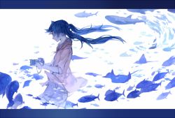 Rule 34 | 1girl, blue theme, camera, closed eyes, fish, long hair, original, spencer sais, twintails, underwater