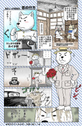 Rule 34 | 3boys, anger vein, bad id, bad pixiv id, blush stickers, bouquet, car, comic, dog, fedora, flower, formal, furry, furry male, hat, highres, kumagai haito, male focus, military, military uniform, motor vehicle, multiple boys, original, partially translated, sailor, sparkle, suit, translation request, uniform, vehicle