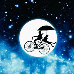 Rule 34 | 1boy, 1girl, bicycle, from side, harada miyuki, monochrome, moon, night, outdoors, sitting, star (symbol), tagme, umbrella