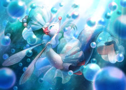 Rule 34 | air bubble, blue eyes, bubble, closed mouth, commentary request, creatures (company), game freak, gen 7 pokemon, highres, kikuyoshi (tracco), light beam, looking up, nintendo, no humans, pokemon, pokemon (creature), primarina, smile, solo, underwater, colored eyelashes