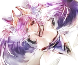 Rule 34 | 10s, 1girl, animal ears, bad id, bad pixiv id, bare shoulders, black eyes, breasts, cleavage, deba, detached sleeves, fate/extra, fate (series), fox ears, fox tail, hair ribbon, huge breasts, japanese clothes, large breasts, pink hair, ribbon, solo, tail, tamamo no mae (fate/extra), thighhighs, twintails