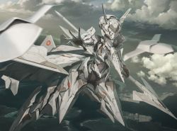 Rule 34 | 1girl, ace combat, ace combat 7: skies unknown, adf-11f raven, aircraft, airplane, armor, bodysuit, cloud, cloudy sky, commentary request, drone, fighter jet, flying, full armor, full body, highres, holding, holding polearm, holding spear, holding weapon, jet, mecha musume, military, military vehicle, outdoors, outstretched arm, personification, polearm, sky, solo, spear, tom-neko (zamudo akiyuki), unmanned aerial vehicle, unmanned combat aerial vehicle, weapon, weapon uav (ace combat)