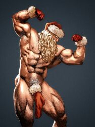 Rule 34 | 1boy, abs, absurdres, arm hair, armpit hair, armpits, bara, beard, bodybuilder, bota86mochi, chest hair, christmas, double biceps pose, excessive pubic hair, facial hair, feet out of frame, flexing, hairy, hat, highres, large pectorals, leg hair, long beard, looking at viewer, male focus, mature male, muscular, muscular male, navel, navel hair, nipple hair, nipples, original, pectorals, pubic hair, red hat, santa costume, santa hat, short hair, shredded muscles, sock on penis, socks, solo, standing, stomach, thick eyebrows, thick mustache, thick thighs, thighs, very long beard