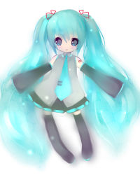 Rule 34 | 1girl, aqua hair, black footwear, black skirt, boots, collared shirt, detached sleeves, full body, grey shirt, hair ornament, hatsune miku, long hair, looking at viewer, miniskirt, necktie, outstretched arms, pleated skirt, saibashi, shirt, skirt, solo, tattoo, thigh boots, thighhighs, twintails, very long hair, vocaloid, white background