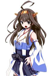 Rule 34 | 10s, 1girl, bare shoulders, black eyes, brown hair, detached sleeves, double bun, hairband, hand on own hip, kantai collection, kongou (kancolle), long hair, m (milk0824), nontraditional miko, solo, standing, thighhighs, transparent background, zettai ryouiki